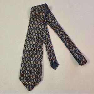 Vintage Brooks Brothers Mens Tie Makers Silk Chain Link Buckle Navy Blue & Gold